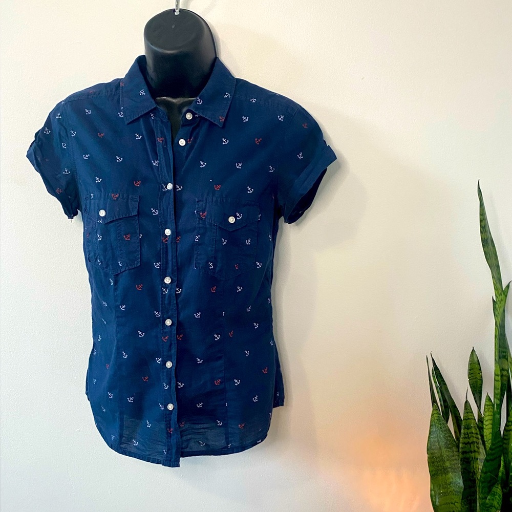 Nautical Navy Shortsleeved Button Up